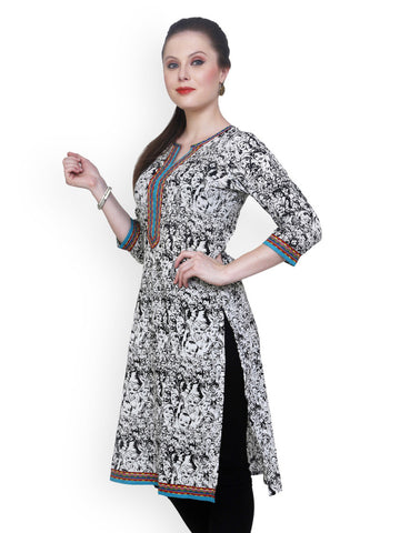 Ritzzy Women White &amp; Black Printed Kurta