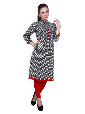 Ritzzy Women White &amp; Black Polka Dot Print Kurta