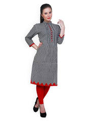 Ritzzy Women White &amp; Black Polka Dot Print Kurta