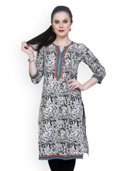 Ritzzy Women White &amp; Black Printed Kurta