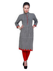 Ritzzy Women White &amp; Black Polka Dot Print Kurta