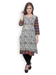 Ritzzy Women White &amp; Black Printed Kurta