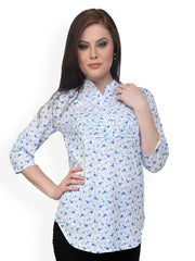 Ritzzy Women White &amp; Blue Printed Tunic