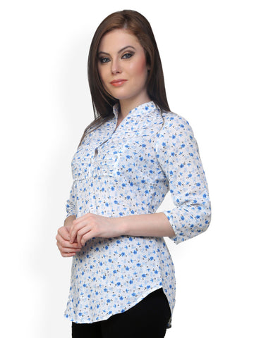 Ritzzy Women White &amp; Blue Printed Tunic