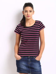 Roadster Women Black &amp; Pink Striped Top