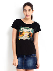 Roadster Women Black Printed T-shirt