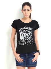 Roadster Women Black Printed T-shirt