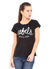 Roadster Women Black Printed T-shirt