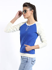 Roadster Women Blue &amp; Cream Coloured Sweatshirt