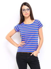 Roadster Women Blue &amp; Orange Striped Top