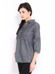 Roadster Women Charcoal Grey Chambray Top