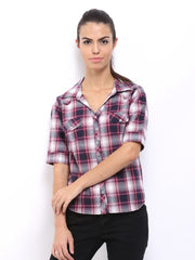 Roadster Women Navy &amp; Pink Checked Casual Shirt