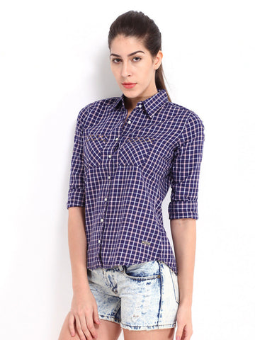 Roadster Women Navy &amp; White Checked Casual Shirt
