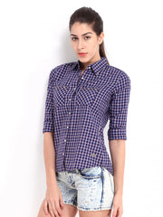 Roadster Women Navy &amp; White Checked Casual Shirt
