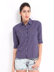 Roadster Women Navy &amp; White Checked Casual Shirt
