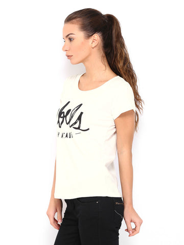 Roadster Women Off-White Printed T-shirt