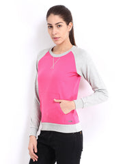 Roadster Women Pink &amp; Grey Melange Sweatshirt