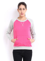 Roadster Women Pink &amp; Grey Melange Sweatshirt