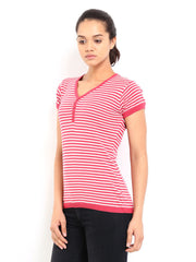 Roadster Women Pink &amp; White Striped Sweater Top