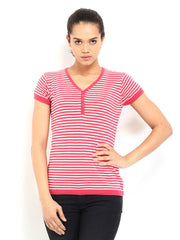 Roadster Women Pink &amp; White Striped Sweater Top