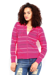 Roadster Women Pink Striped Hooded Sweatshirt