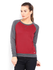 Roadster Women Red &amp; Grey Sweatshirt