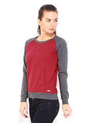 Roadster Women Red &amp; Grey Sweatshirt