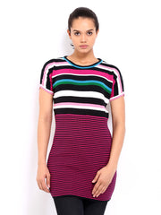 Roadster Pink &amp; Black Striped Sweater Tunic
