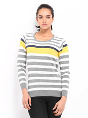 Roadster Women Grey &amp; White Striped Sweater
