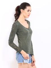 Roadster Women Green Melange Top