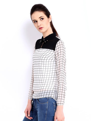 Roadster Women White &amp; Black Checked Top