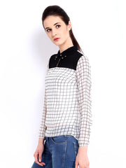 Roadster Women White &amp; Black Checked Top