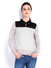 Roadster Women White &amp; Black Checked Top