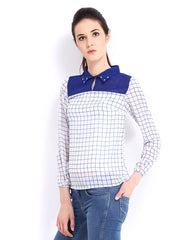 Roadster Women White &amp; Blue Checked Top