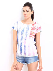 Roadster Women White &amp; Navy Printed Top