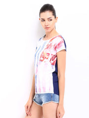 Roadster Women White &amp; Navy Printed Top
