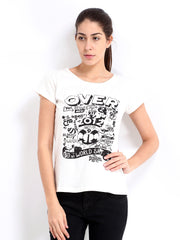 Roadster Women White Printed T-shirt