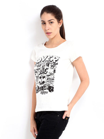 Roadster Women White Printed T-shirt
