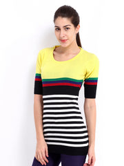 Roadster Women Yellow &amp; Black Striped Sweater