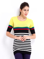 Roadster Women Yellow &amp; Black Striped Sweater