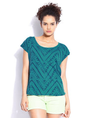 Roxy Women Teal Blue Printed Top