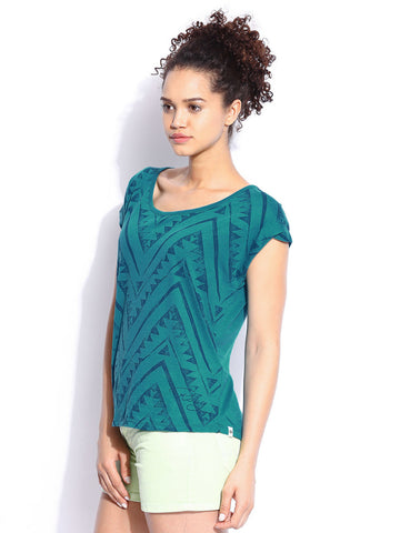 Roxy Women Teal Blue Printed Top