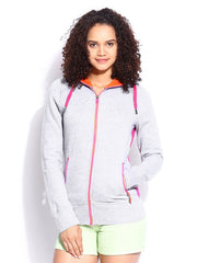 Roxy Women Grey Melange &amp; Pink Hooded Sweatshirt