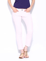 Roxy Women Pink &amp; Off-White Skinny Fit Trousers