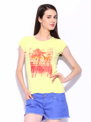 Roxy Women Yellow Printed T-shirt