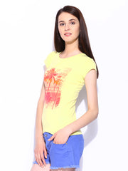 Roxy Women Yellow Printed T-shirt