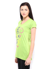 SDL by Sweet Dreams Women Green Printed Lounge T-shirt F-LLT-3010