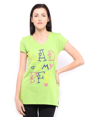 SDL by Sweet Dreams Women Green Printed Lounge T-shirt F-LLT-3010
