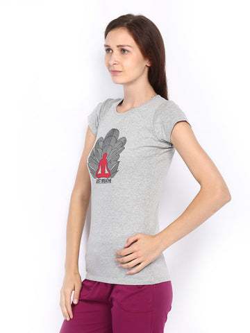 SDL by Sweet Dreams Women Grey Printed Lounge T-shirt F-LAT-2008