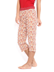 SDL by Sweet Dreams Women White &amp; Red Printed Lounge Capris F-LLC-1170